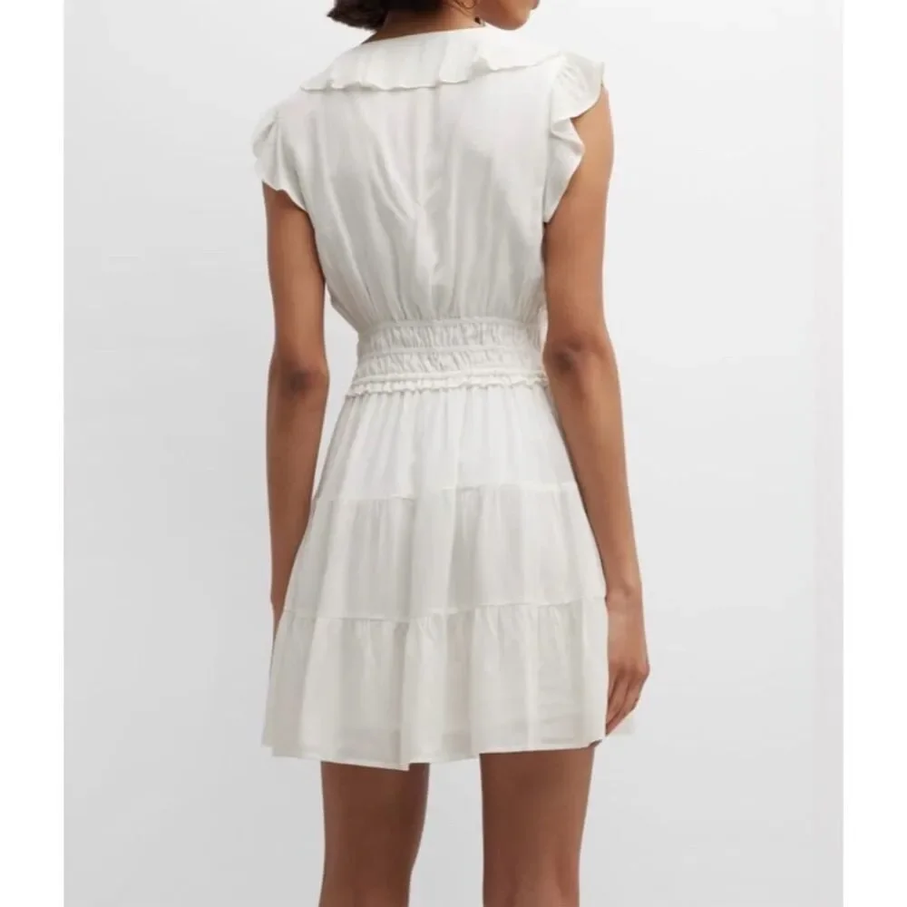 NWOT PAIGE Women's XL White Paradis Tiered Ruffle Mini Dress V-Neck - Picture 5 of 16